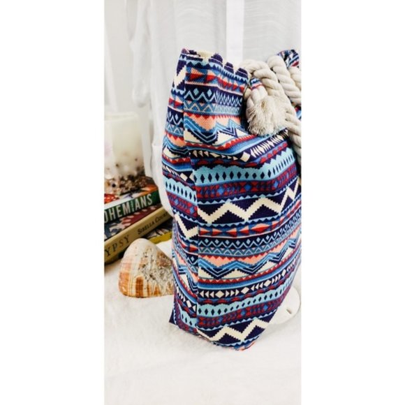 SOLD ☆New Tribal Print Canvas Beach To te Bag - Picture 4 of 5